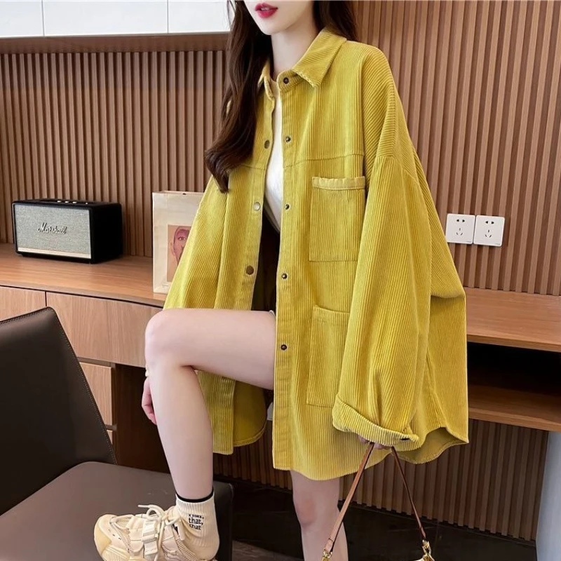 

​New Design Women's Corduroy Shirt Coat Loose Lazy Vintage Blazer for Spring Autumn Trendy Versatile Outerwear​