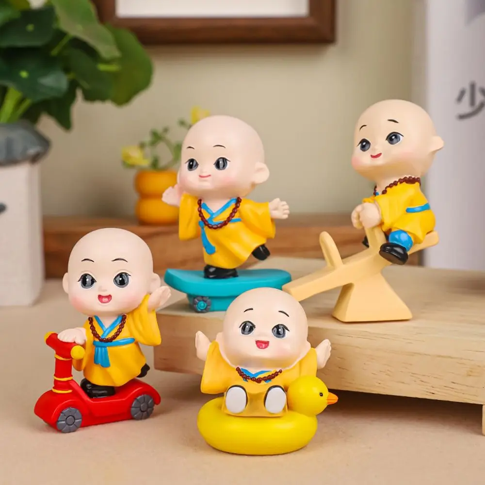 Cute Lucky Little Monk Figurines Chinese Style Resin Crafts Small Monk Sculpture Blessing Mini Monk Ornaments Home Desktop Decor
