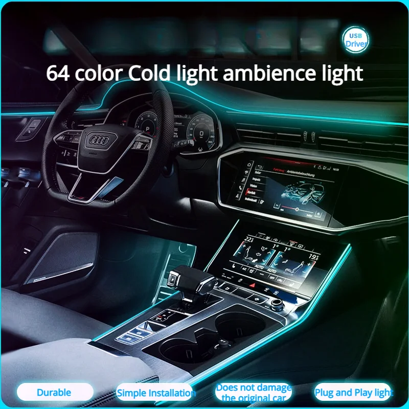 LED Car Neon Light Foot Light DIY Flexible EL Cold Light Line Tube With USB Auto Decoration Ambient Lamp