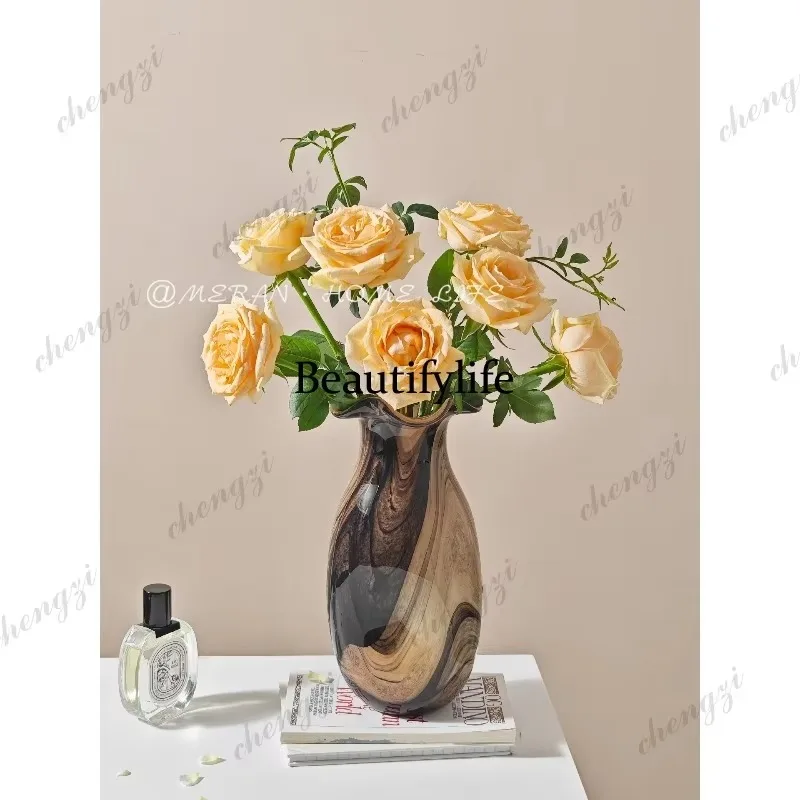 E182 French retro style brown glazed living room flower arrangement hydroponic decorative flower ornament