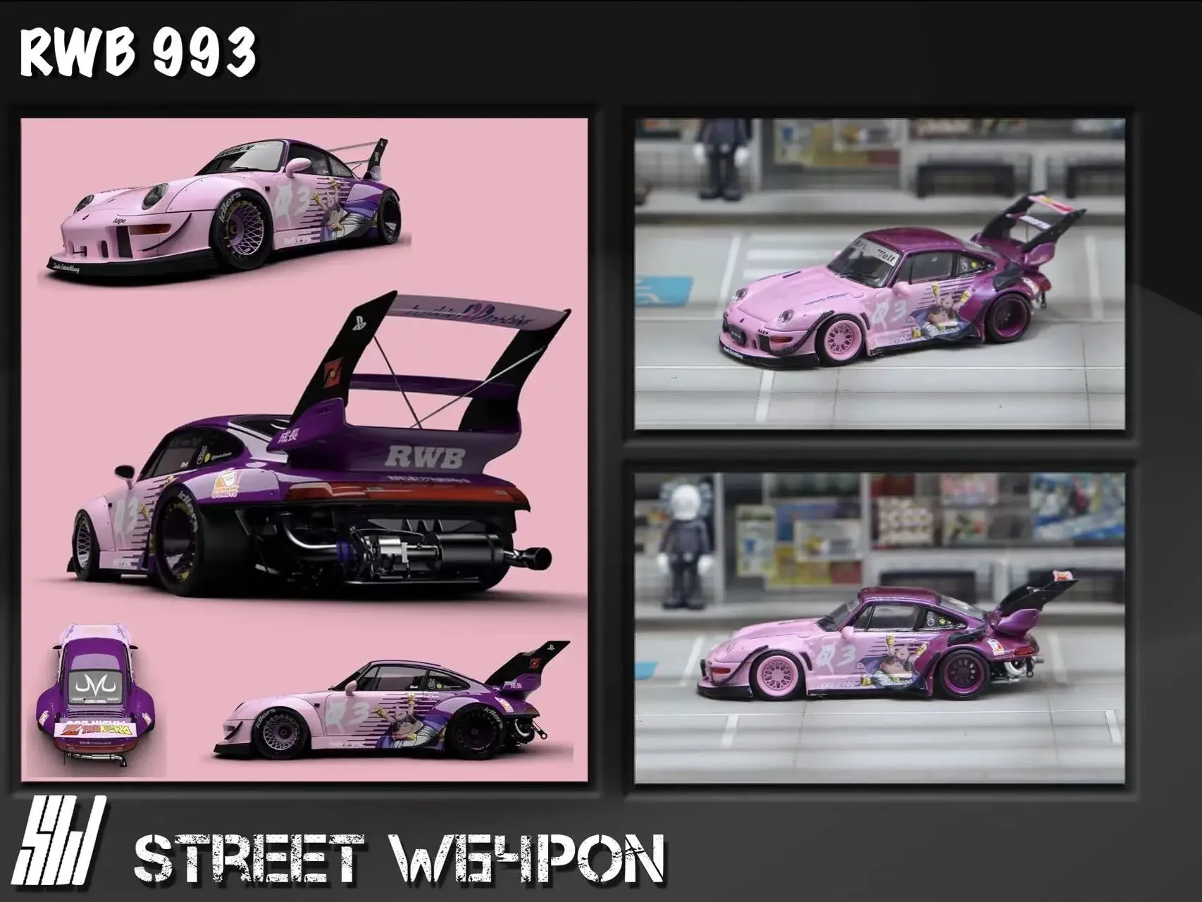 Coche modelo SW 1:64 RWB 993 MaJin Buu limited499, fundido a presión