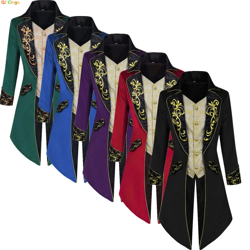Black Men's Steam Punk Tailcoat Jacket, Red Gothic Frocks Coat, Green, Purple, Blue Optional, Size S-3XL, Role Playing Costume