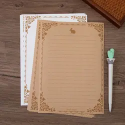 100 pcs / set Vintage Flower rabbit Design Letterhead Kraft Writing Paper Set Office School Supplies Stationery Letter Paper