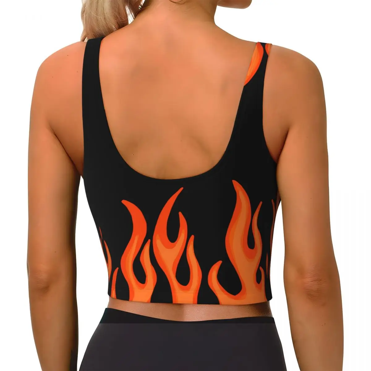 Cool Fire Flame Print Sports Bras for Women Sleeveless Fitness Workout Crop Tops Strappy Yoga Running Workout Bra