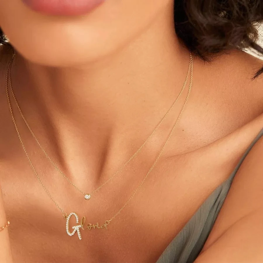 Custom 925 Sterling Silver Signature Necklace Custom Initial Necklace With Diamonds Personalized Women's Pendant Gift For Mom