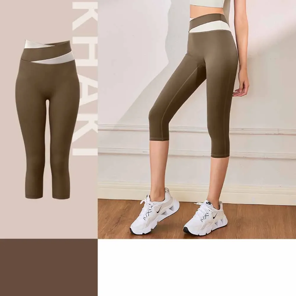 Dames Hoge Elastische Nude Zeven-Punts Yoga Broek Perzik Kleur Bijpassende Hoge Taille Heup Lifting Trainingsbroek