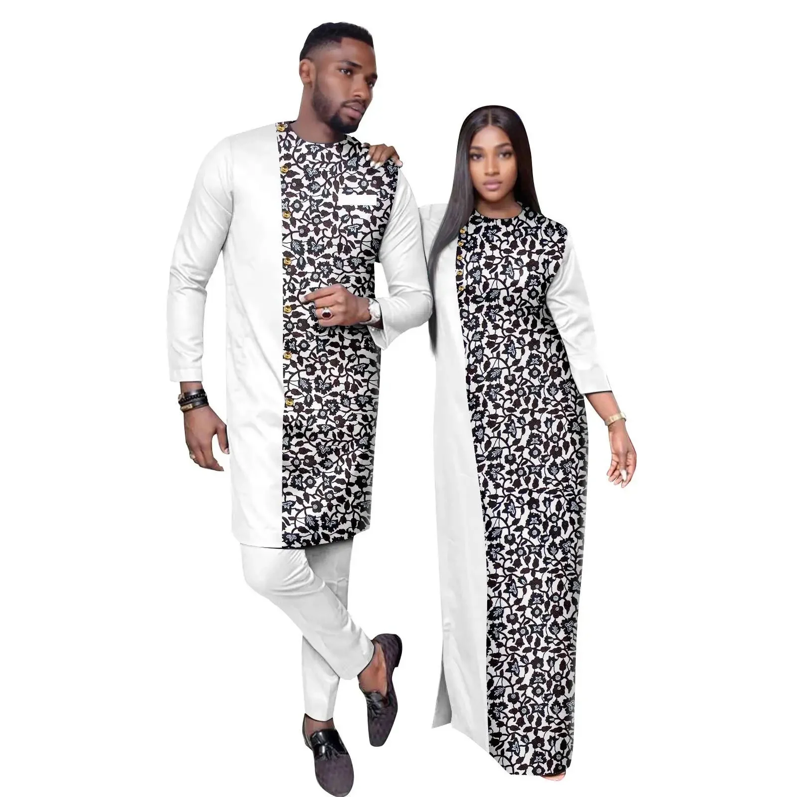 New African Man Traditional Outfit 2PC Dashiki Elegant African Clothes For Couple Outfits Dashiki Men Long Sleeve Pathwork Set