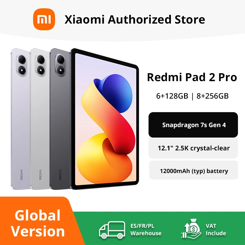 Xiaomi Redmi Pad 2 Pro Version mondiale 12.1 "2.5K écran cristal clair 12000mAh 33W charge rapide Snapdragon 7s Gen 4