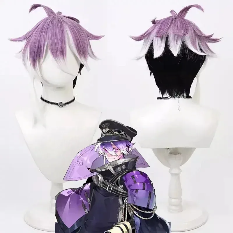 Touken Ranbu Minamoto Kiyomaro 코스프레 짧은 흰색 보라색 내열성 합성 머리 할로윈 파티 역할 놀이