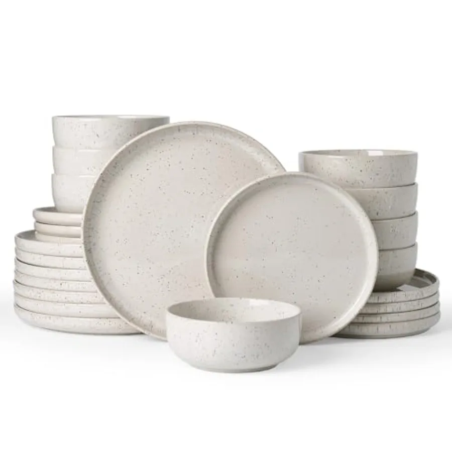 24-Piece Stoneware Dinnerware Set for 8 Creamy White Tableware Microwave and Dishwasher Safe Dishes and Plates for Dining Room