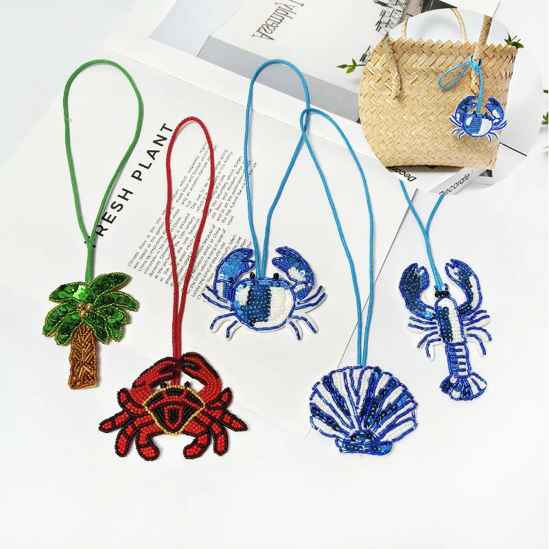 

1 шт., кулон из бисера, кокосовая пальма, краб, подвесная веревка, нашивки для сумки, ремешок, нашивка, аппликация из бисера, сумка, нашивка, аксессуары для ремешков