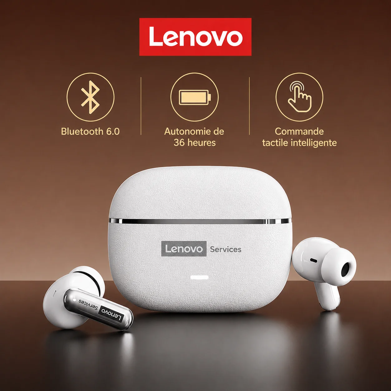 Écouteurs sans fil Lenovo LE208, suppression du bruit ENC, micro Bluetooth V6.0, casque HIFI, son HIFI, appels HD avec micro