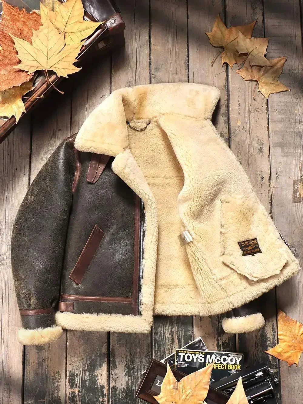 

Tailor Brando Original Merino Sheep Shearling Genuine Fur Winter Warm Classic B3 Retro Bomber Leather Jacket