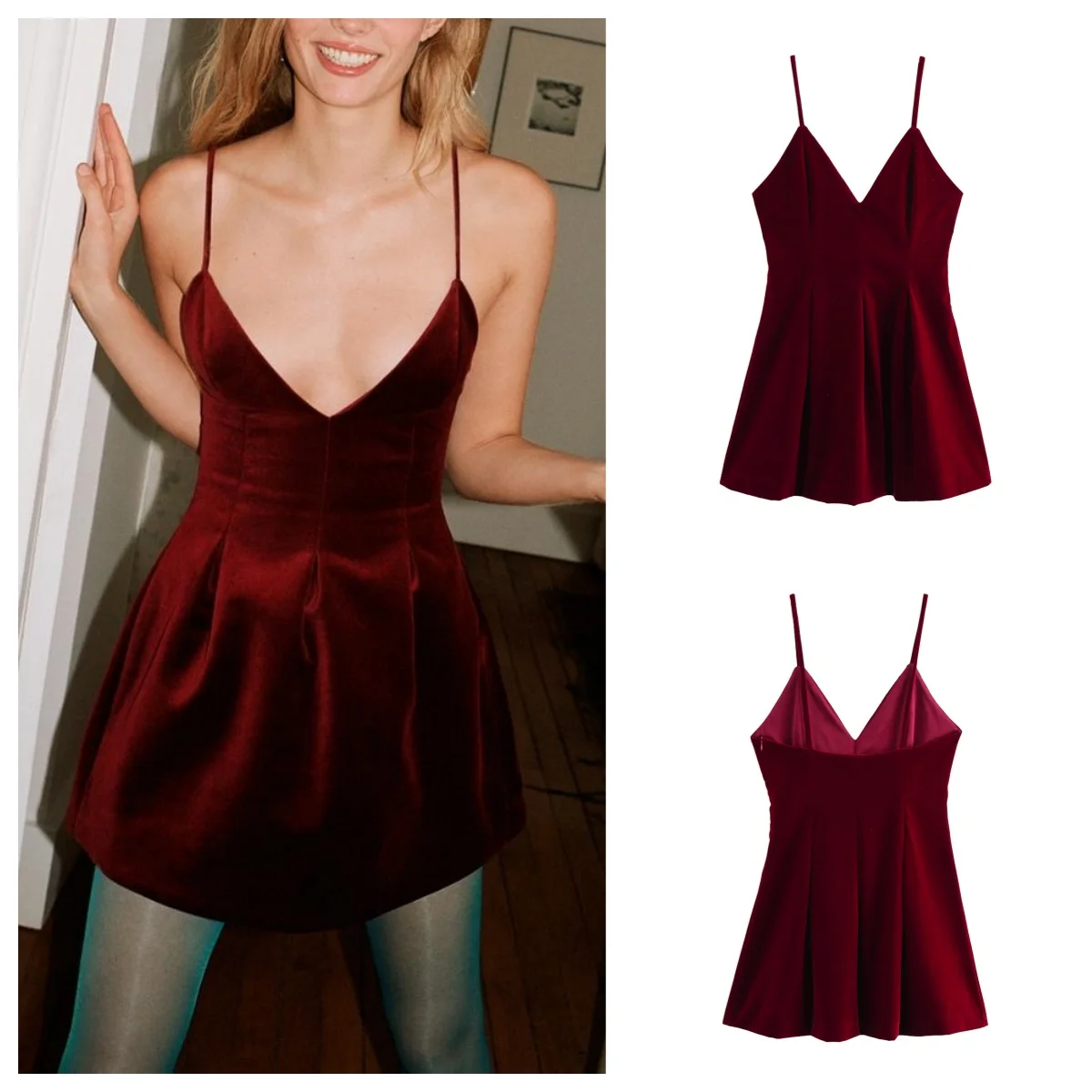 European and American Hepburn style temperament slim velvet suspender dress female A-line short dress skirt