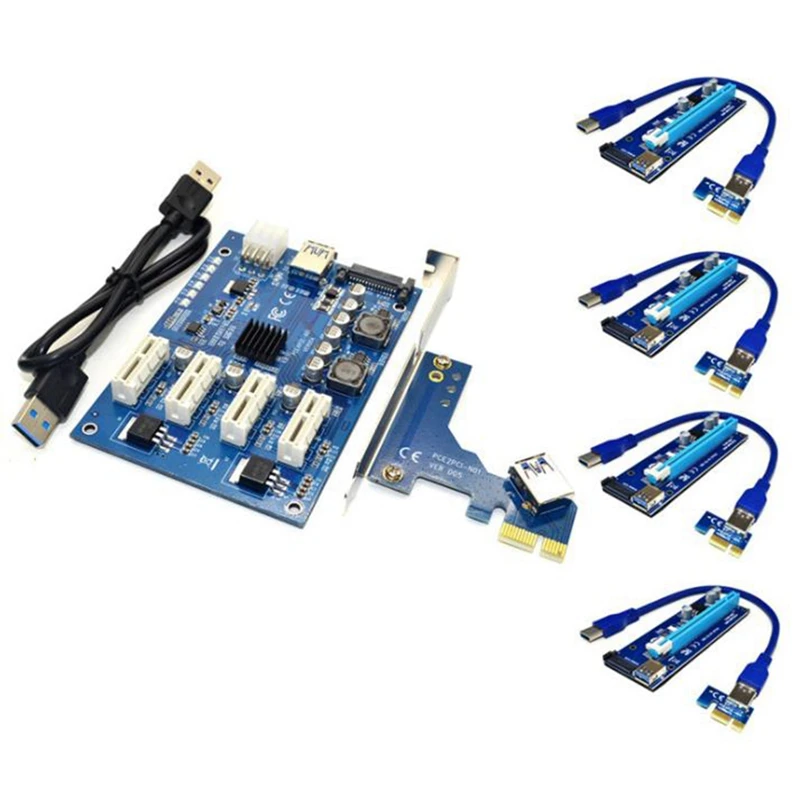 

PCI-E X1 To 4PCI-E X16 Expansion Kit 1 To 4 Port PCI Express Switch Multiplier SATA Extension Cable For BTC Miner Mining