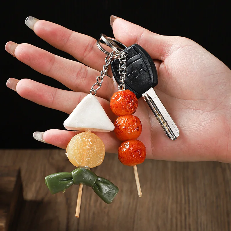 Creative Simulation BBQ Skewers Keychains Funny Resin Oden Squid Corn Gluten Keyring Pendant Cute DIY Ornament Accessories Gift