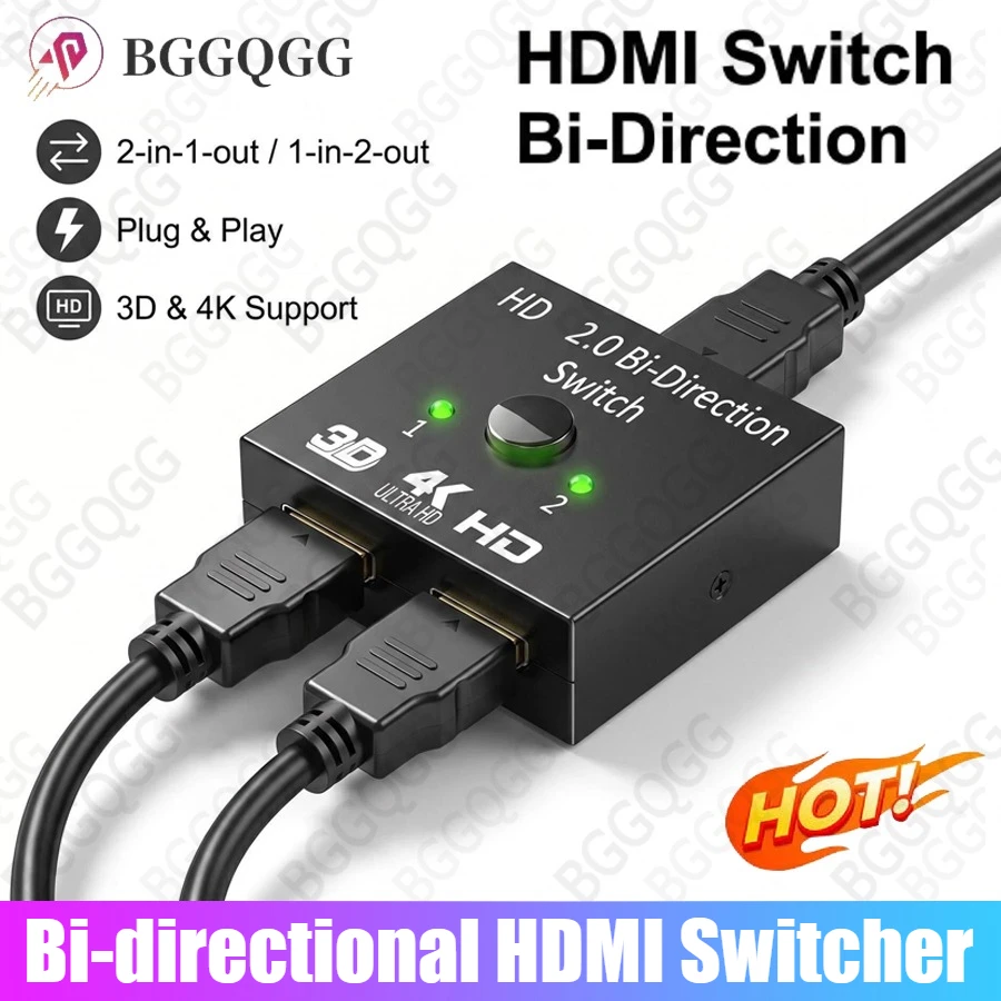 4K HDMI-compatible Switch Bi-Direction 2.0 Splitter 1x2/2x1 Adapter 2 in 1 out Converter for PS4 Pro/4/3 TV Box 4K Switcher