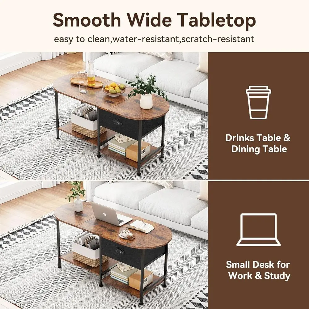 Rustic Brown 37 Oval Coffee Table with Storage for Small Spaces: Modern Wood Design with Drawers and Shelves