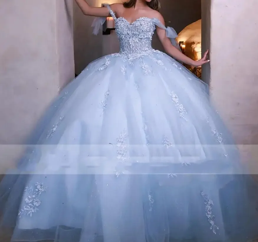 ANGELSBRIDEP Sky Blue Princess Quinceanera Dresses Appliques Crystal Ball Vestidos Gown Sweet 16 Dresses De 15 Años Customized