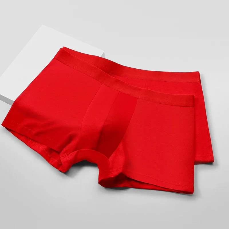 5 قطع ملابس داخلية للرجال، سراويل داخلية للرجال، هدايا قطنية بالكامل لسنة الأرنب، زفاف أحمر لامع، سراويل رفيعة بأربعة زوايا