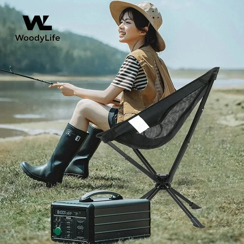 Modern Swivel Moon Chair Aluminum Alloy Bracket Camping Convenient Folding Fishing Chair Outdoor Furniture
