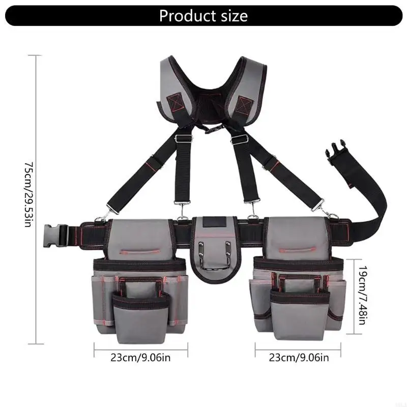 

A9LA Heavy Duty Tool Belt for Men Adjustable Waist Suspender Tool Bag
