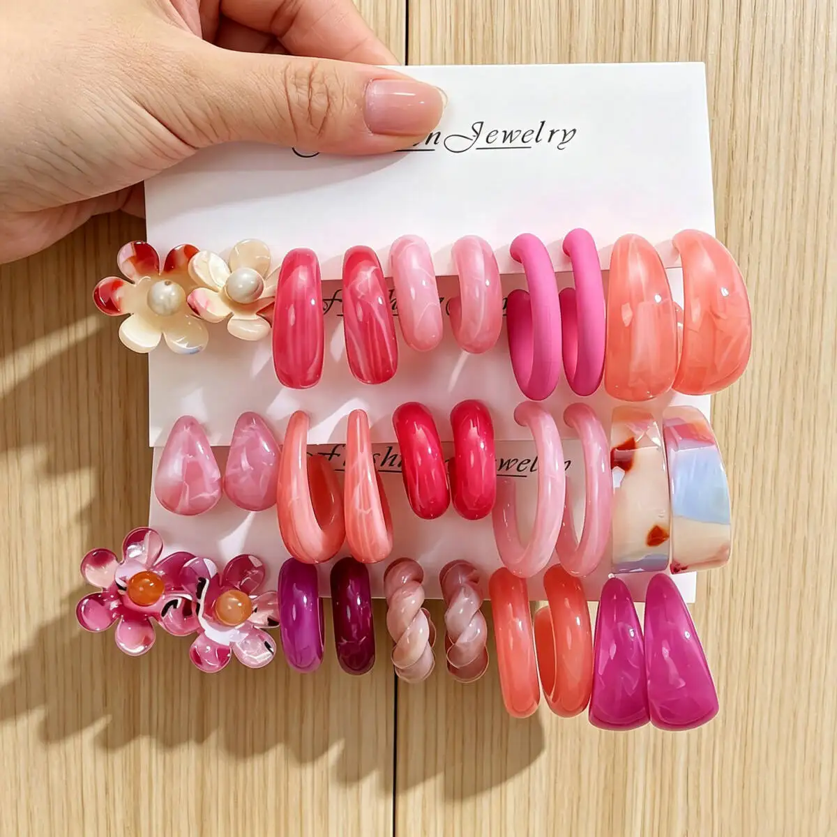 Acrylic Flower C Hoop Earrings Set For Women, Colorful Candy Style Fashion Jewelry, Fresh Cute Floral Statement Earrings