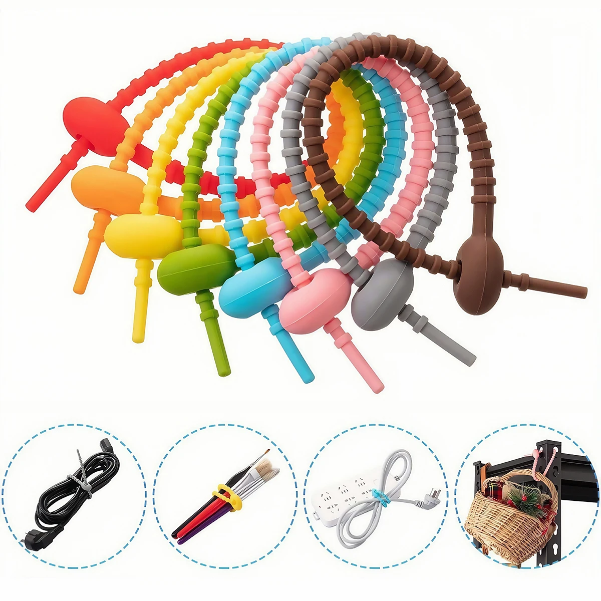 5/10PCS Silicone Reusable Bag Ties Twist Wire Fasten Cable Zip Tie for Headset Data Line Pendant Adjustable Soft Universal Tie view 3