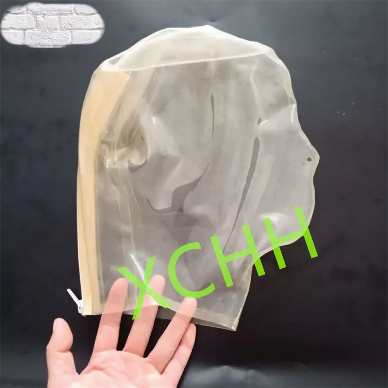 

Handmade Latex Hood Rubber Mask Transparent Back Zip Sexy Fetish Headgear Customize Halloween Cosplay Costumes for Men Women