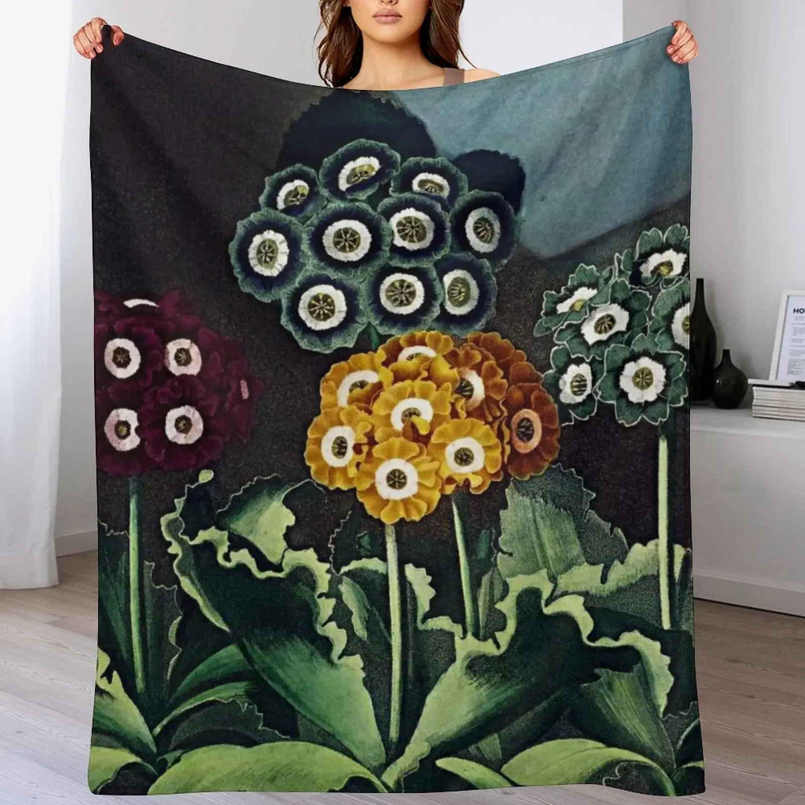 Botanical Art Temple Of Flora Auriculas Throw Blanket warm winter Luxury Throw christmas gifts Blankets