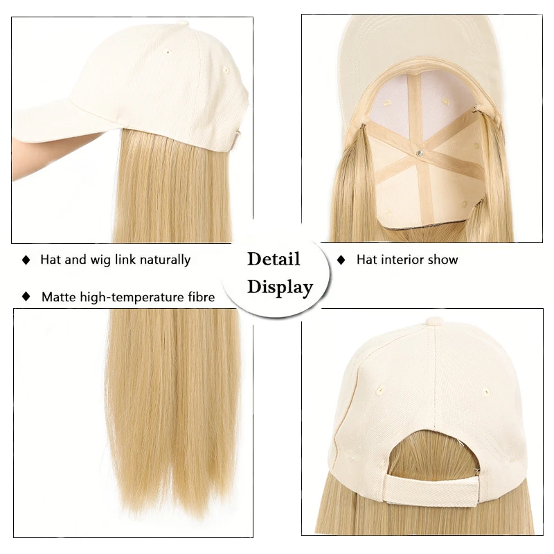 Off white duckbill cap, long straight wig synthetic wig for women easy to wear adjustable size for daily use