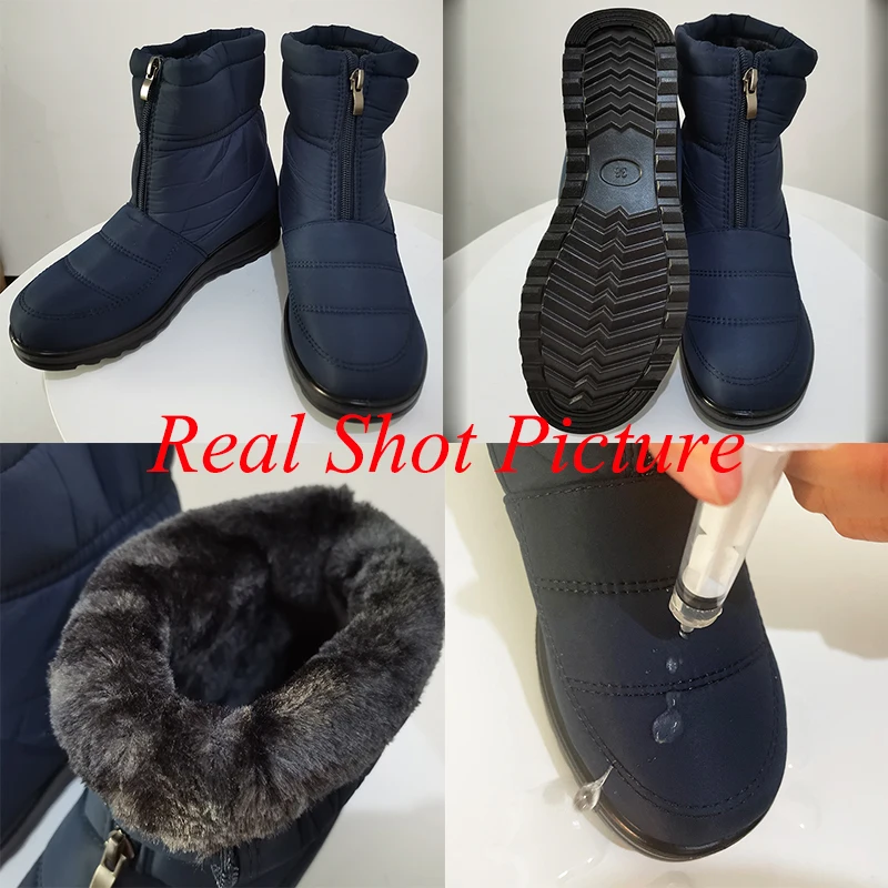 Non Slip Waterproof Snow Boots Women Thick Warm Long Plush Ankle Boots Women Front Zipper Cotton Padded Shoes Woman Plus Size 44