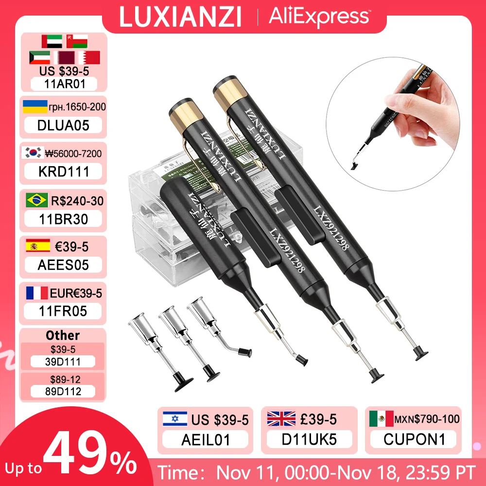 Luxianzi Vácuo Sucção Pen Kit com Otário ic Pinças Smd Pick up Ferramenta Removedor Sucker Bomba Solda Desoldering Chupando Canetas