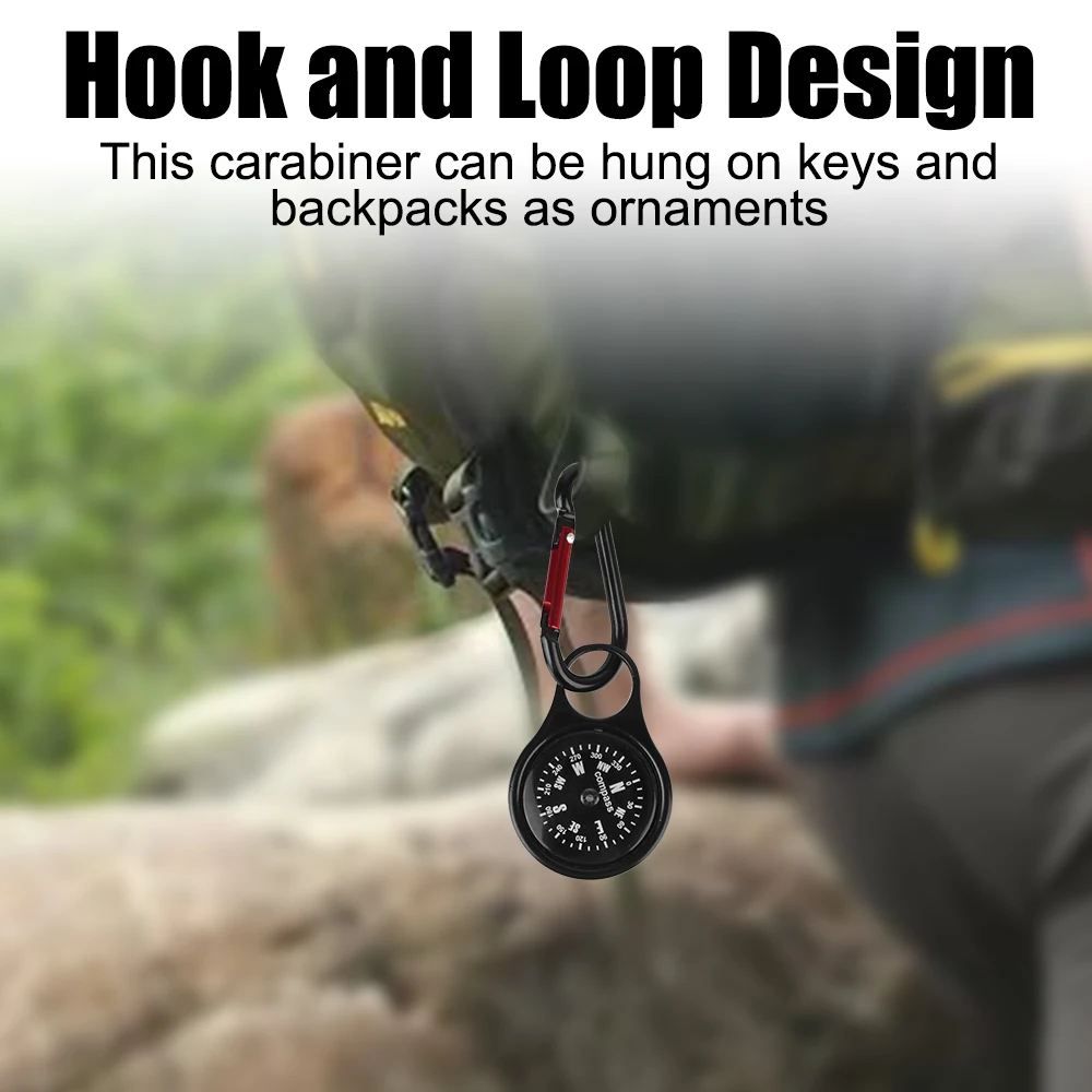 Compass Carabiner Camping Accessory Zinc Alloy Magnetic Portable Clip Snap Hook For Outdoors Hiking Backpacking