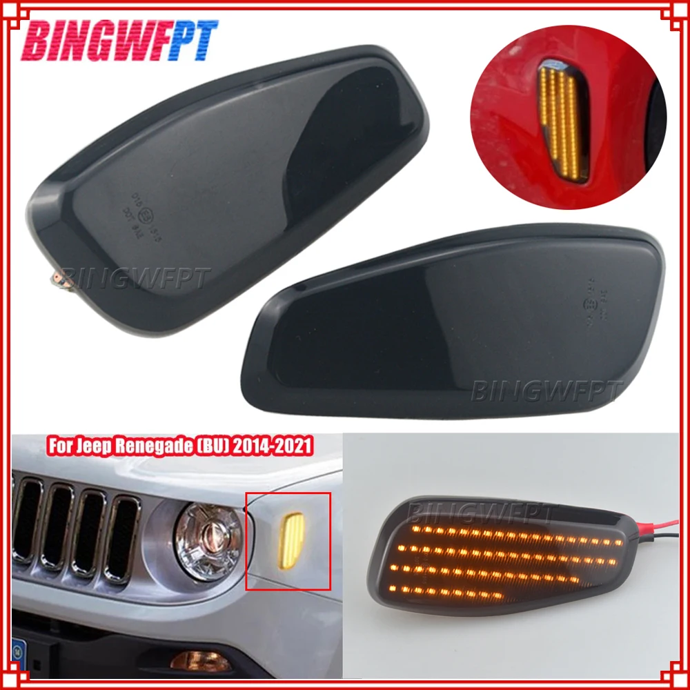 

2PCS Led Dynamic Side Marker Turn Signal Light For Jeep Renegade BU 2015 2016 2017 - 2021 Full Led Turn Signal Lamps Amber Color