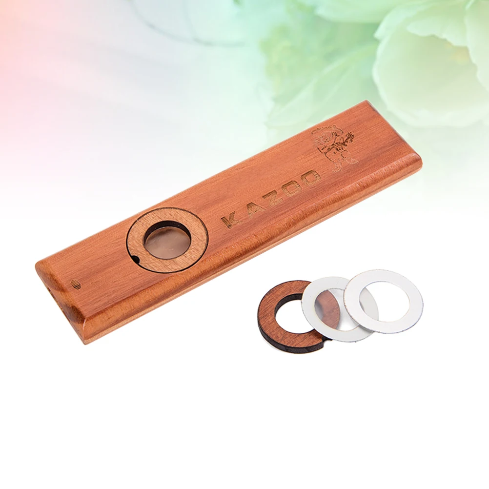 Instrumento musical Kazoo de madera para niños, fácil de tocar, juguetes de diseño clásico marrón, 2 membranas, 1 enchufe, apto para guitarra, ukelele acústico