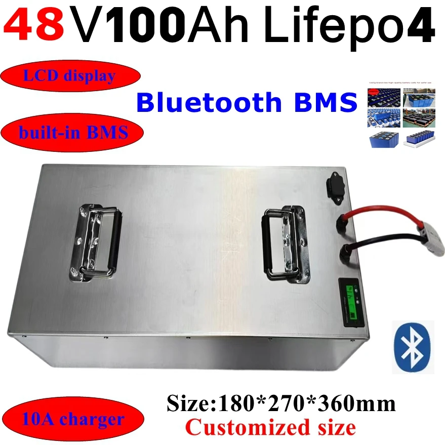 LT-48v 100ah Lifepo4 battery with BMS for 7000W agricultural machine tricycle motorcycle boat car scooter ebike +10A charger.