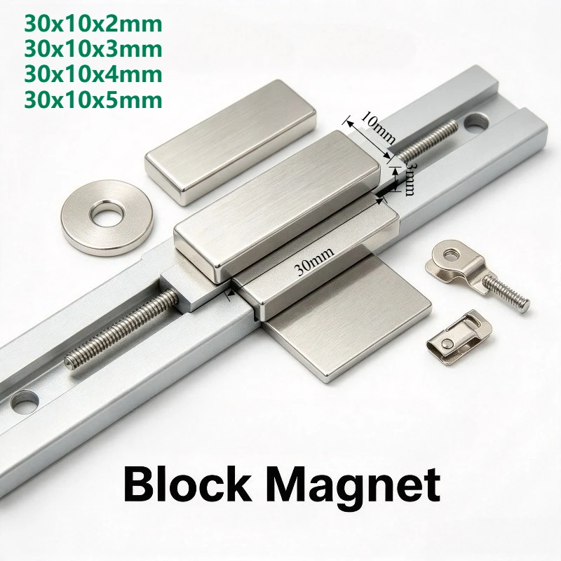 30x10x2 30x10x3 30x10x4 30x10x5mm N35 Rectangular Block NdFeB Neodymium Magnets Bulk for DIY Handmade Crafts Fridge & Industrial