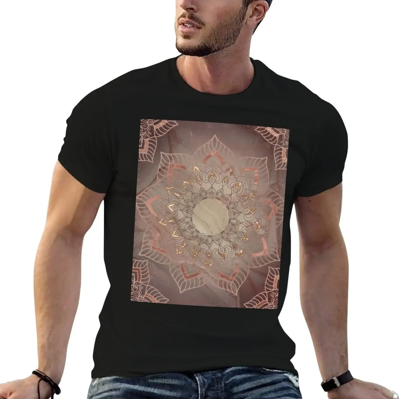 Warm copper rose gold and dusty pink mandala T-Shirt anime tshirt anime t shirts Men's t shirts