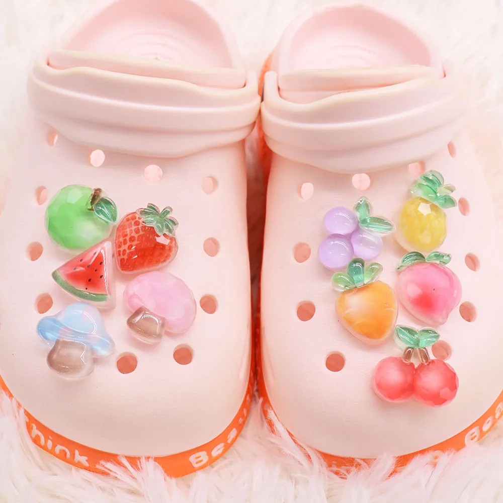 1pcs Glitter Fruit Grape Cherry Apple Shoe Accessories Novel Shoes Buckle Charms Resin Clog Decoration Fit Kids Gifts