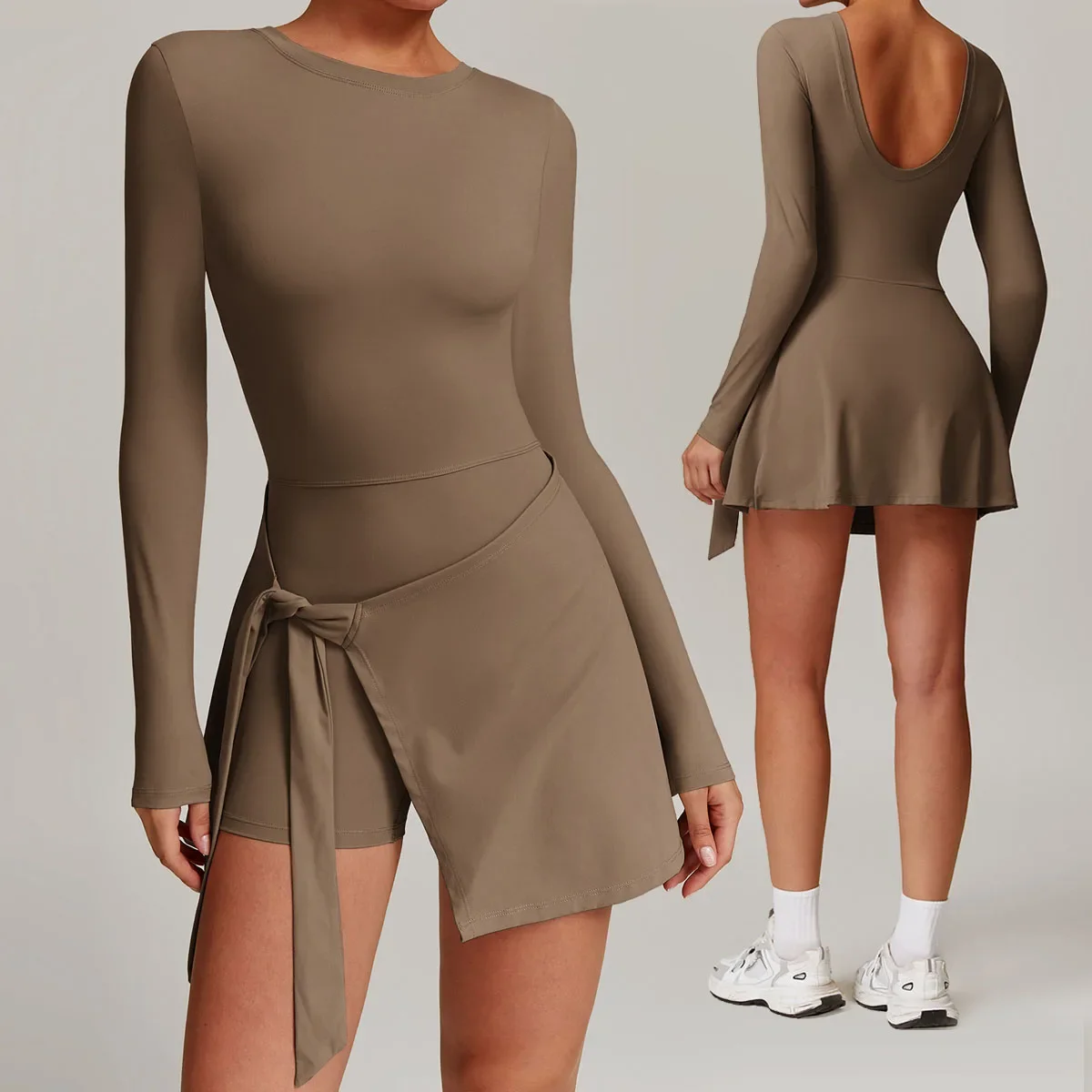 

New Women Fake Tow skintight sports dress sexy split strap tennis dress Yoga Jumpsuit Gym Golf Skirt Dance Ballet Sports Dress