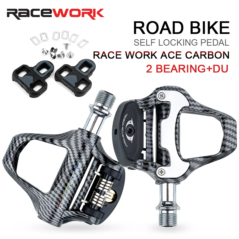 RACEWORK Carbon Fibre Bike Pedal Sealed Bearings With Lock Piece Pedals For SHIMANO/LOOK System Bicycle Professional Pedals