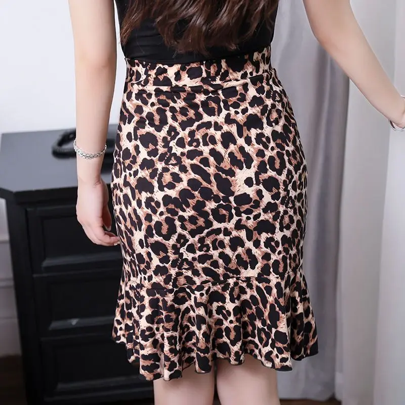 2024 Spring New Leopard Print Half Skirt Performance Latin Dance Skirt with Lined Ruffle Irregular Skirt for Women