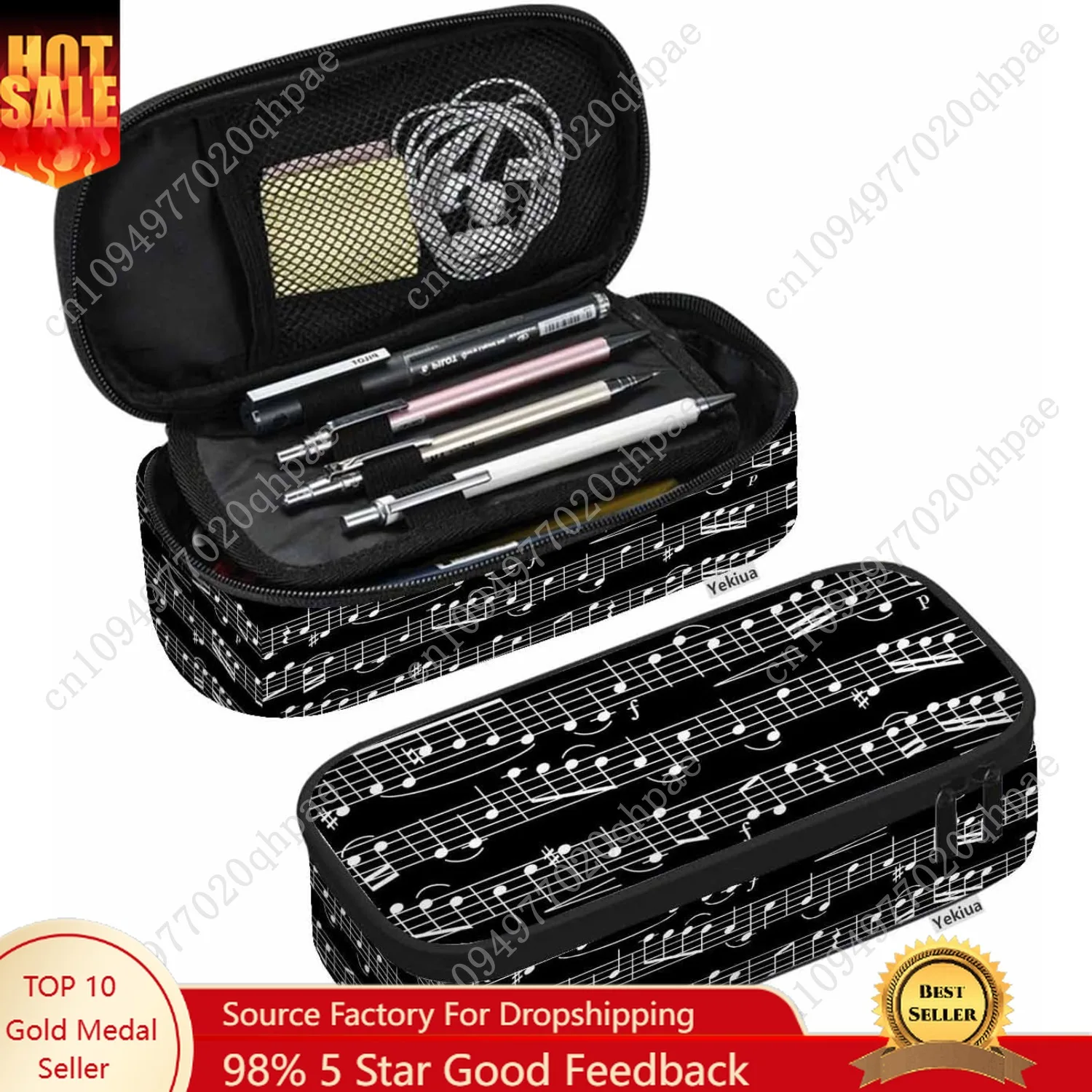 

Yekiua Music Notes Pencil Case Musical Sheet Big Capacity Pencil Pouch Office College Makeup Bag White Black