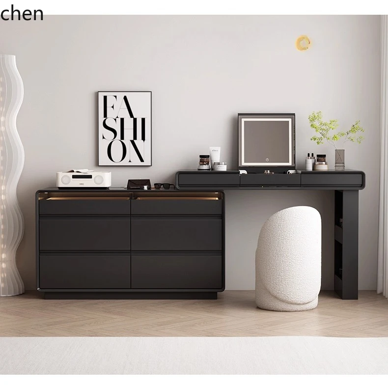 solid wood cream wind flip cover vanity table, chest cabinet integrated retractable end of bed dressing desk