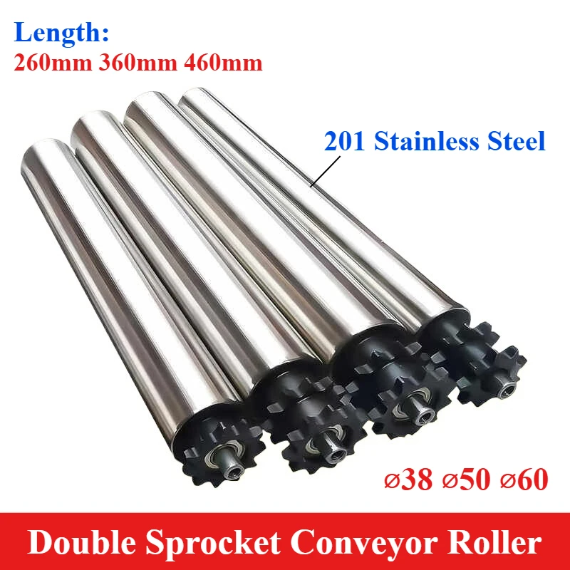

1PCS Heavy Duty conveyor roller with sprocket gear ,Dia 38 50 60mm, Length 260 360 460mm,201 Stainless Steel transport Roller