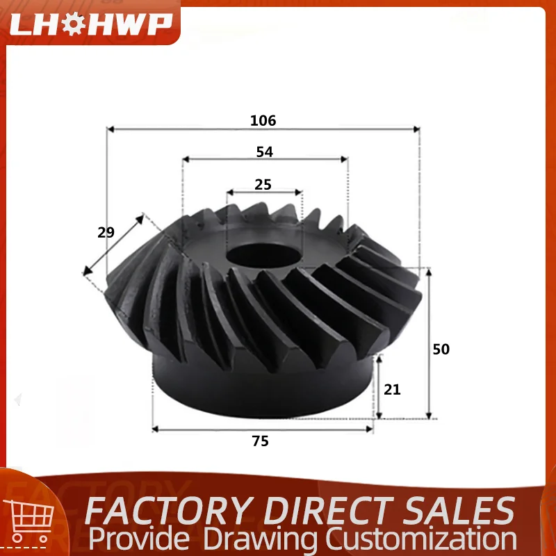 

1 Pair of 45# Steel Spiral Bevel Gear 5M20 Tooth Hole 25mm Surface High Frequency Quenching Helix Angle 35 Degrees