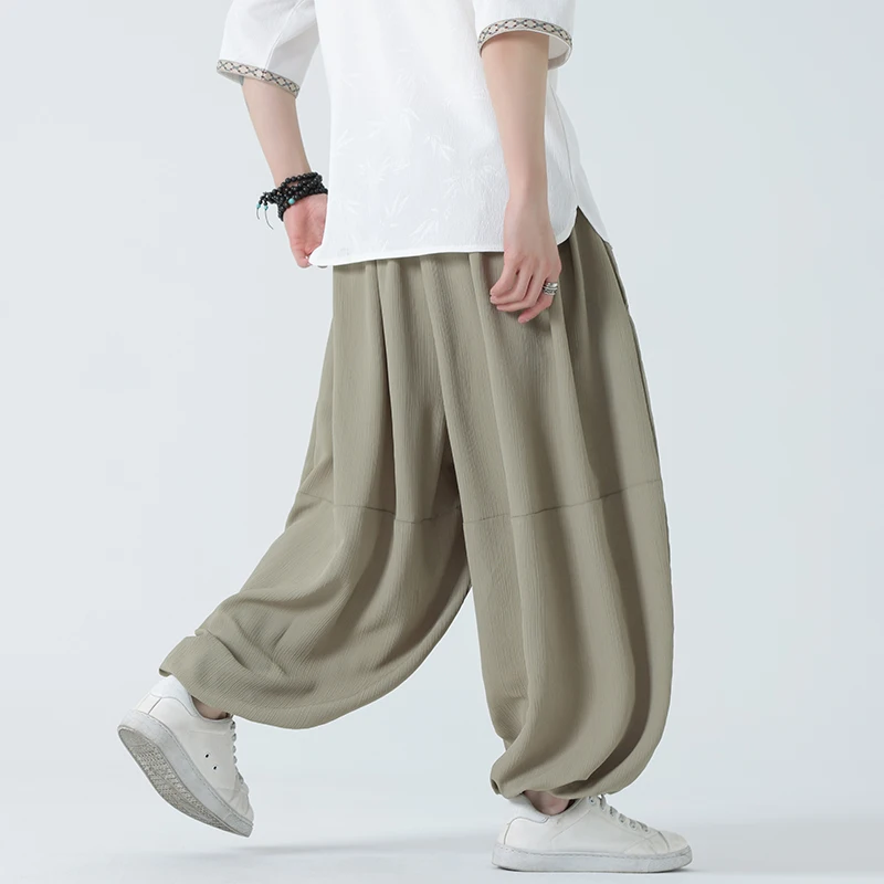 Männer Schwarz Breite Bein Hosen Männer Elastische Taille Lose Hosen Männer Streetwear Chinesischen Stile Casual Hosen Männer Vintage Übergroßen Hosen
