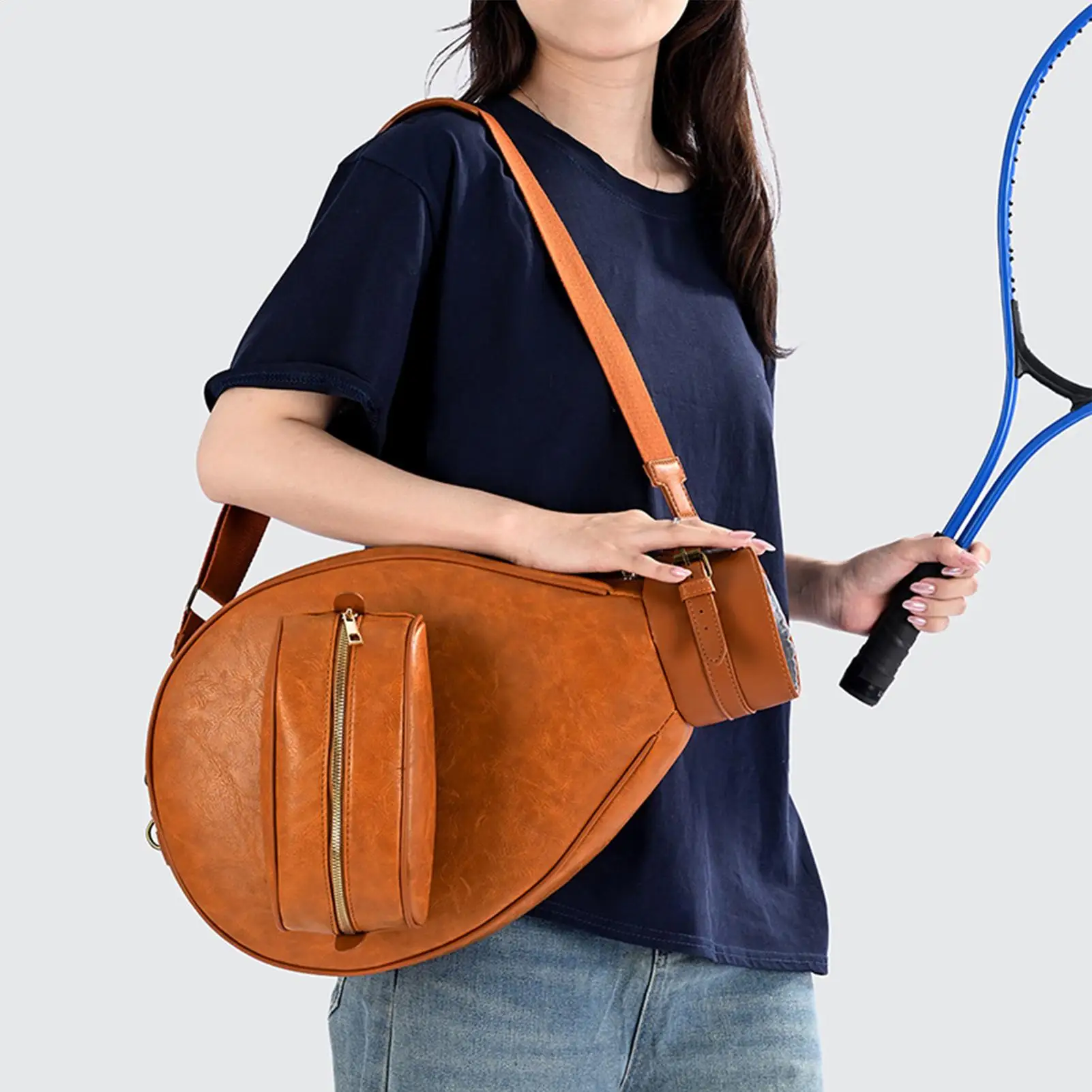 tennis-bag-badminton-pickle-ball-sling-waterproof-pu-large-capacity-racket-shoulder-for-gym-beach-sport-men-women-player
