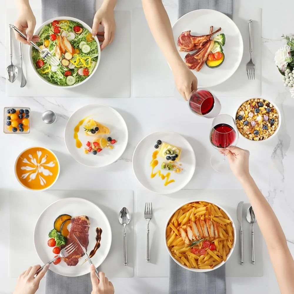Modern White Porcelain Dinnerware Set for 6, 24-Piece Premium Plate and Bowl Set, Chip and Scratch Resistant